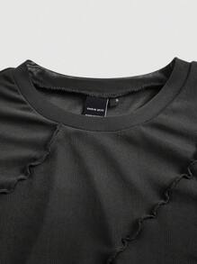 SHEIN MOD Camiseta de malla con ribete de lechuga - Negro - Ver 3