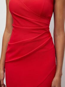 BizChic Cut Out Ruched Side Tulip Hem Dress Workwear - Red - View 8