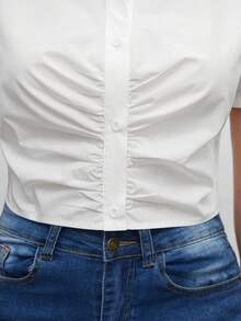 BizChic Camisa sólido tubo botão frontal colheita - Branco - Ver 6