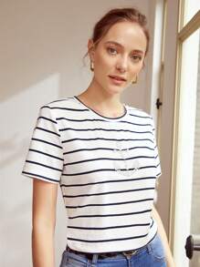 MOTF PREMIUM STRIPED ANCHOR PEARL T-SHIRT,GRAPHIC TEE - White - View 6