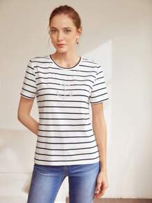 MOTF PREMIUM STRIPED ANCHOR PEARL T-SHIRT,GRAPHIC TEE - White - View 7