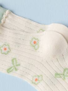 4pairs Girls Floral Pattern Frill Trim Cute Crew Socks For Daily Life - Multicolor - View 7