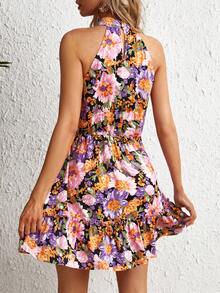 SHEIN VCAY Đầm Nút Viên lá sen Hoa Tất cả trên in Boho - Nhiều màu - Xem 2
