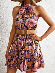 SHEIN VCAY Đầm Nút Viên lá sen Hoa Tất cả trên in Boho - Nhiều màu - Xem 6