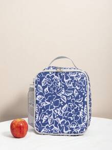 花朵圖案便當袋絕緣便攜適用於學校和工作午餐托特包保溫飯盒袋適用於學校工作適用於野餐旅行戶外適合女士男士 - 寶藍色 - 查看 1