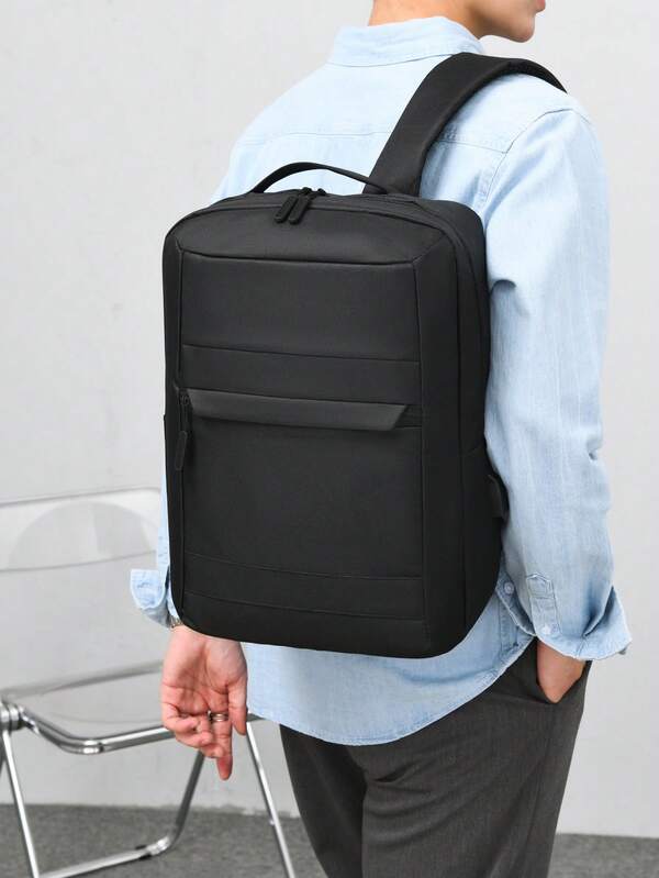 Medium Laptop Backpack Black Minimalist With USB Charging Port For Work