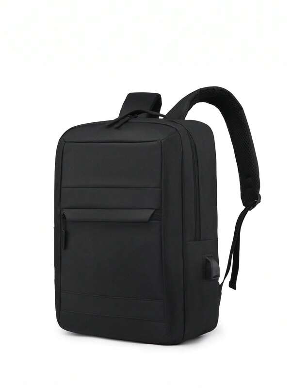 Medium Laptop Backpack Black Minimalist With USB Charging Port For Work