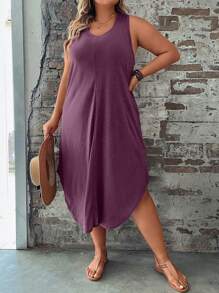 SHEIN LUNE Plus Solid Curved Hem Tank Dress - Purple - View 4