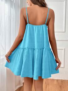 SHEIN VCAY Sukienki Falbanka Zmarszczone szycie Prosty Casual - Miętowy niebieski - Zobacz 2