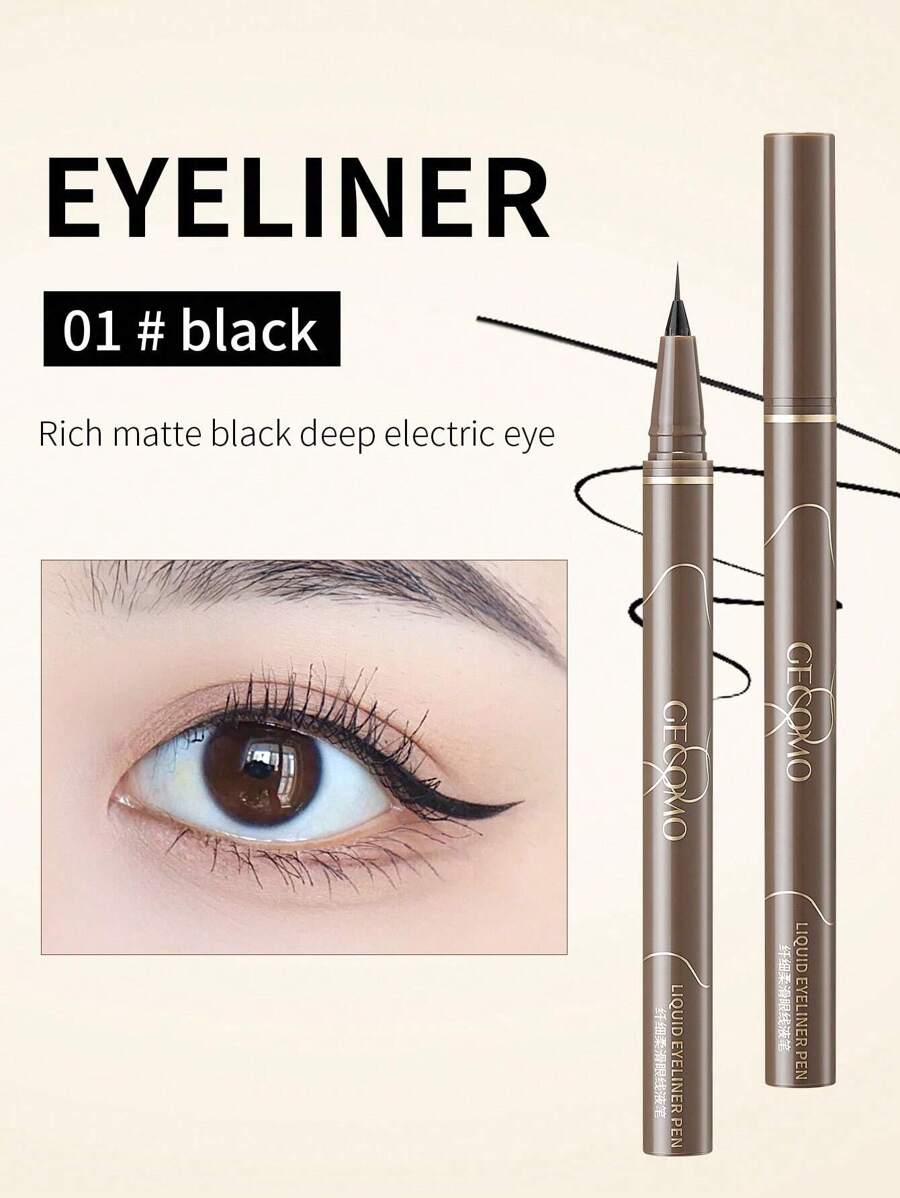 GECOME 1pc Ultra Fine Waterproof, Sweat-Resistant, Smudge-Proof, Smooth Liquid Eyeliner Pencil Suitable For Beginners - màu đen - Xem 1