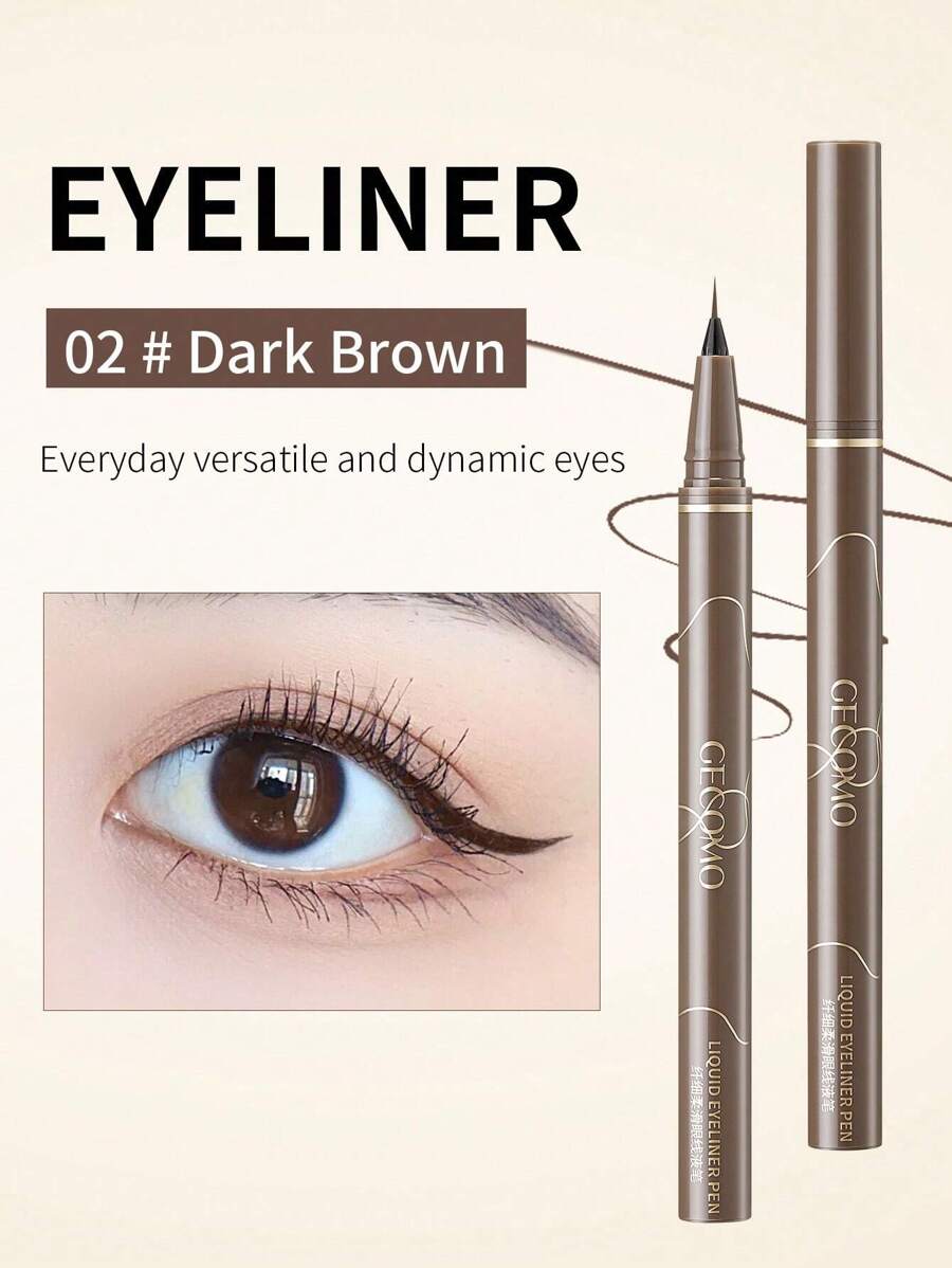 GECOME 1pc Ultra-Fine, Waterproof, Sweat-Proof, Smudge-Proof, Flexible Liquid Eyeliner Pen, Suitable For Beginners - 咖啡 - 查看 1