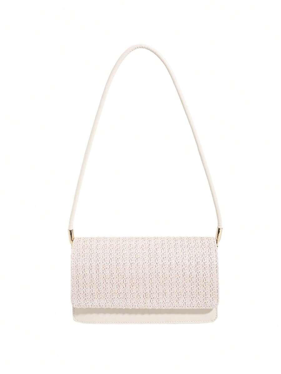 Túi rơm nhỏ Colorblock Flap cho kỳ nghỉ - trắng - Xem 1