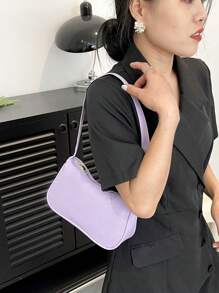 Small Hobo Bag Purple Zipper Polyester - Purple - View 6