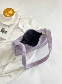 Small Hobo Bag Purple Zipper Polyester - Purple - View 8