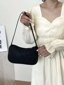 Small Hobo Bag Black Zipper Polyester - Black - View 6