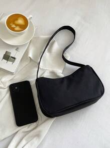 Small Hobo Bag Black Zipper Polyester - Black - View 7