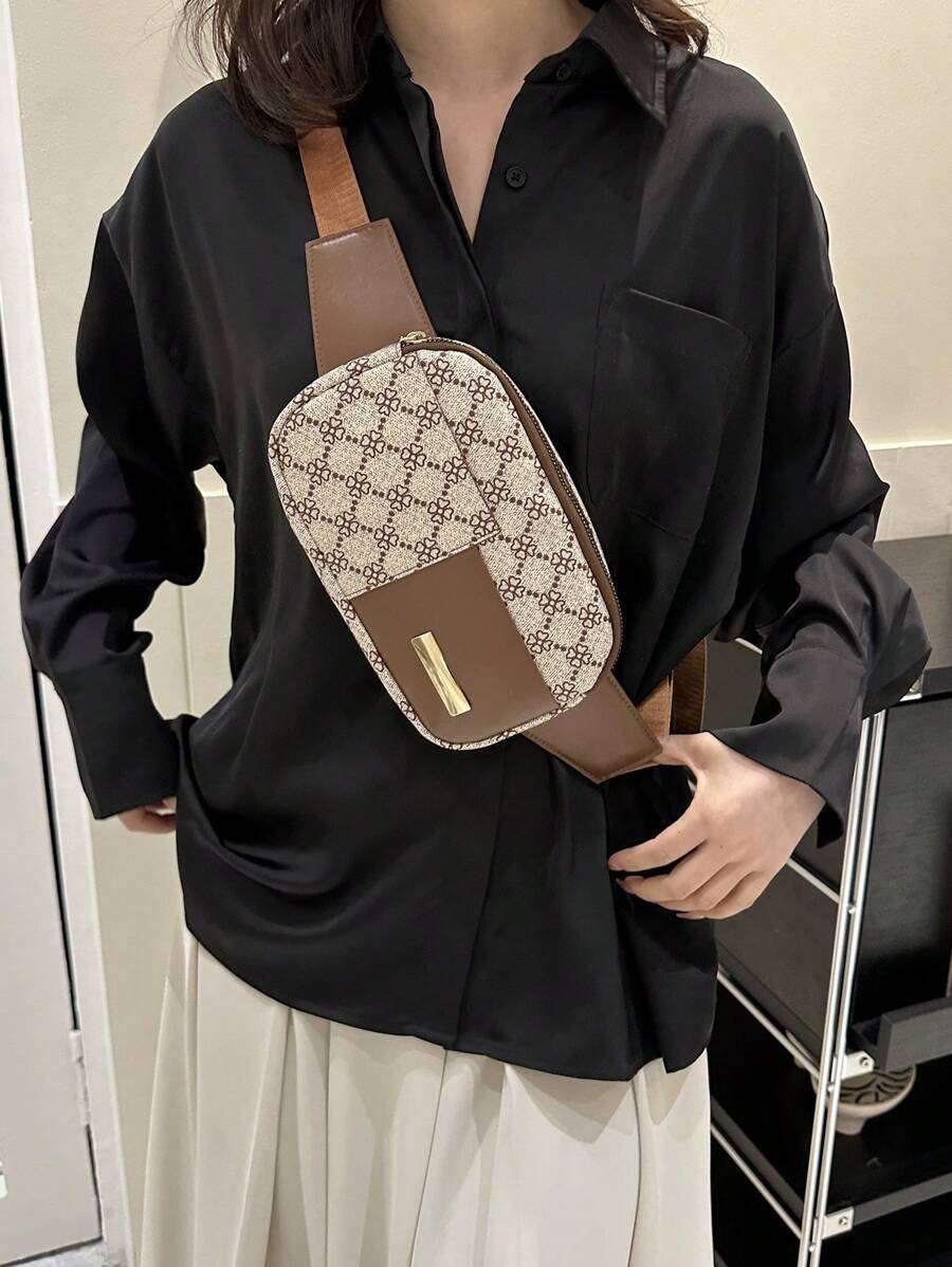 小腰包滿版圖案可調整肩帶適用於日常 - 卡其色 - 查看 1