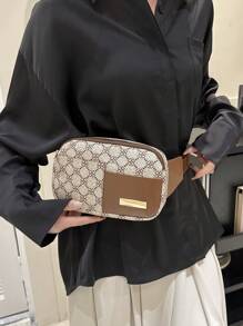 小腰包滿版圖案可調整肩帶適用於日常 - 卡其色 - 查看 2