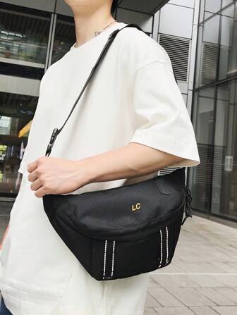 Large Bum Bag Letter Embroidery Release Buckle Decor Zipper