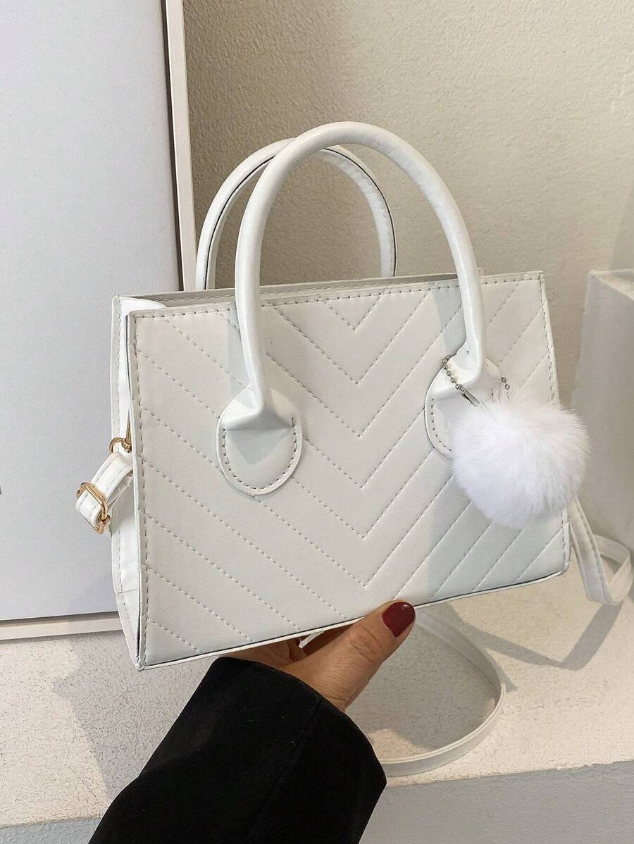 Chevron Square Bag Double Handle PU Valentines - White - View 1