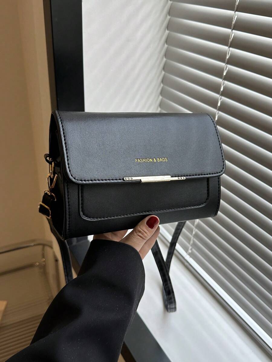 女士單肩包，女士小號斜挎錢包，多拉鍊金屬裝飾 - 黑色 - 查看 1
