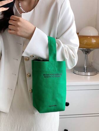 Mini Bucket Bag Polyester Letter Graphic No-Closure Minimalist