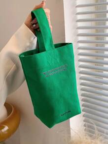 迷你水桶包滌綸字母圖案敞口極簡 - 綠色 - 查看 2