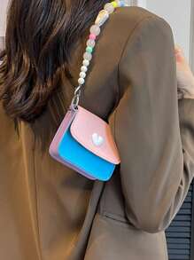 迷你方包愛心裝飾串珠翻蓋PU皮革