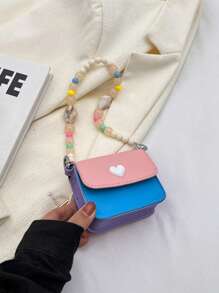 迷你方包愛心裝飾串珠翻蓋PU皮革