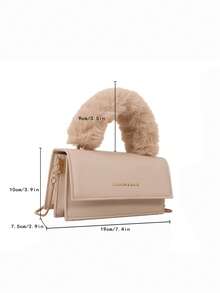 Ligero, portátil, esponjoso, difuso, suave e informal, mini bolso de hombro cuadrado para mujer a la moda, elegante bolso con cadena de felpa, elegante monedero con solapa para niñas, mujeres, estudiantes universitarios, novatos y trabajadores de cuello blanco para otoño, invierno esencial, para el trabajo, Oficina, Viaje diario, Para otoño e invierno, Al aire libre - Caqui - Ver 3