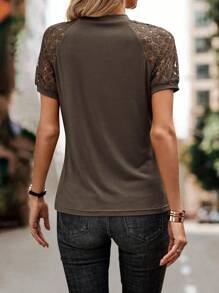 SHEIN LUNE Contrast Lace Raglan Sleeve Tee