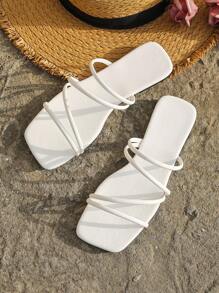 Women Minimalist Slide Sandals, Elegant Summer Flat Sandals Beach Sandals