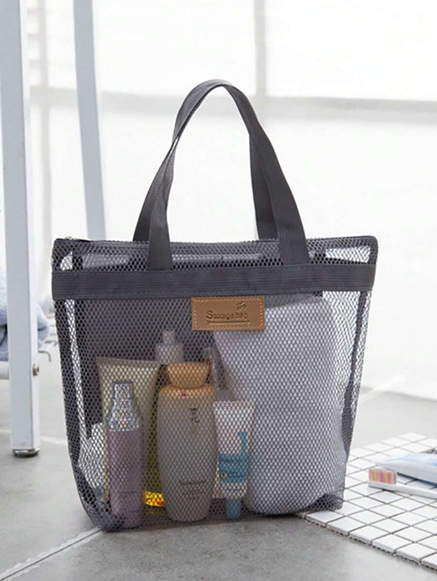 Portable Zipper Wash Bag Beach Bag Large Capacity Travel Storage Bag Cruise Essential Holiday Bag Holiday Essentials For Summer For Vacation Toiletry Bags Summer Travel Essentials For Beach Vacation Holiday School Supplies Dorm Essentials Back To School Back To School Supplies - Grey - View 1