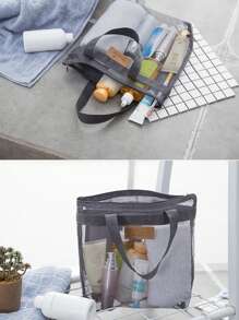 Portable Zipper Wash Bag Beach Bag Large Capacity Travel Storage Bag Cruise Essential Holiday Bag Holiday Essentials For Summer For Vacation Toiletry Bags Summer Travel Essentials For Beach Vacation Holiday School Supplies Dorm Essentials Back To School Back To School Supplies - Grey - View 3