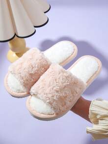 女士極簡毛茸茸臥室時尚室內家居拖鞋