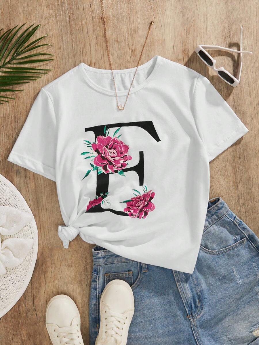 RueChic Teen Girls Floral & Letter Graphic Tee