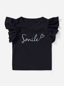 RueChic Toddler Girls Letter Graphic Ruffle Trim Tee - Black - View 3