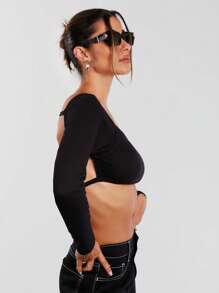 SHE(IN) BRASIL Solid Backless Crop Top - Black - View 4