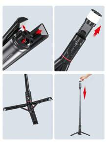 ESSAGER 便攜式無綫藍牙手機伸縮式不銹鋼自拍杆三腳架帶補光燈適用於華為iPhone13安卓小米 - 黑色 - 查看 3