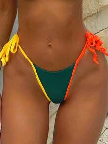 SHEIN Swim Contrast Binding Bikini Bottom Summer - Dark Green - View 1