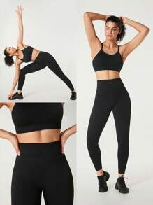 GLOWMODE 24" Liền mạch Công nghệ Sọc Thương hiệu Eo Xà cạp - màu đen - Xem 7