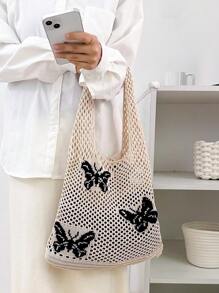 Bolso de ganchillo con estampado de mariposa con diseño de abertura - Albaricoque - Ver 1