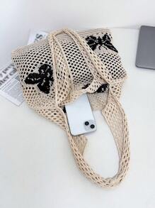 Bolso de ganchillo con estampado de mariposa con diseño de abertura - Albaricoque - Ver 4