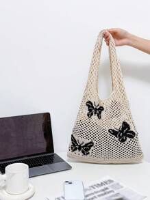 Bolso de ganchillo con estampado de mariposa con diseño de abertura - Albaricoque - Ver 5