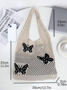 Bolso de ganchillo con estampado de mariposa con diseño de abertura - Albaricoque - Ver 6