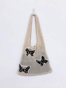 Bolso de ganchillo con estampado de mariposa con diseño de abertura - Albaricoque - Ver 8