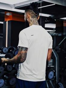 Manfinity Sport Corelite Men Striped Print Sports Tee Workout Tops - White - View 2