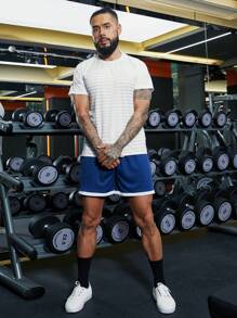 Manfinity Sport Corelite Men Striped Print Sports Tee Workout Tops - White - View 3