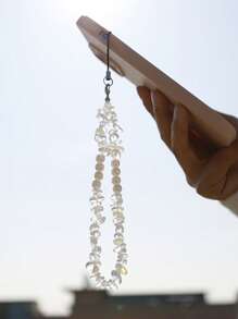 1pc Stone Decor Beaded Phone Lanyard - White - View 2