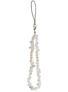1pc Stone Decor Beaded Phone Lanyard - White - View 3